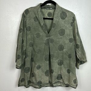 Kaktus Embroidered Polka Dot 3/4 Sleeve V-neck Blouse Top Size L